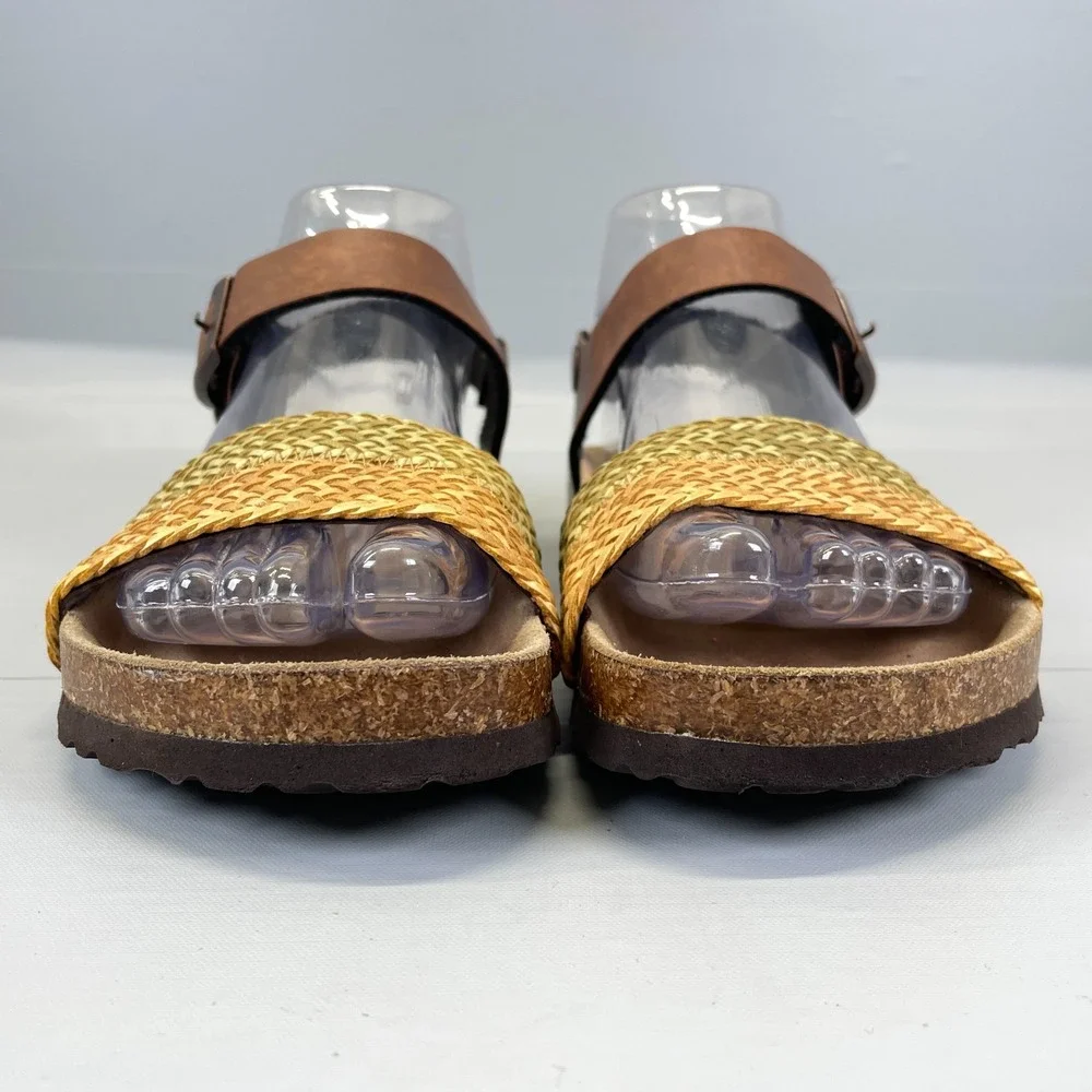 Nuovo Hawkins Wedge Sandals Womens Size M (US 7) Brown Leather Ankle Strap Shoes